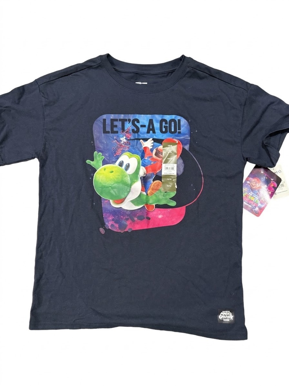NWT Super Mario Bros Galaxy Movie T-Shirt Yoshi "Let's-A Go!" Boys 14/16